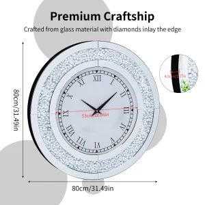 Round Mirror Clock Crystal Sparkle - Thumbnail Image 4