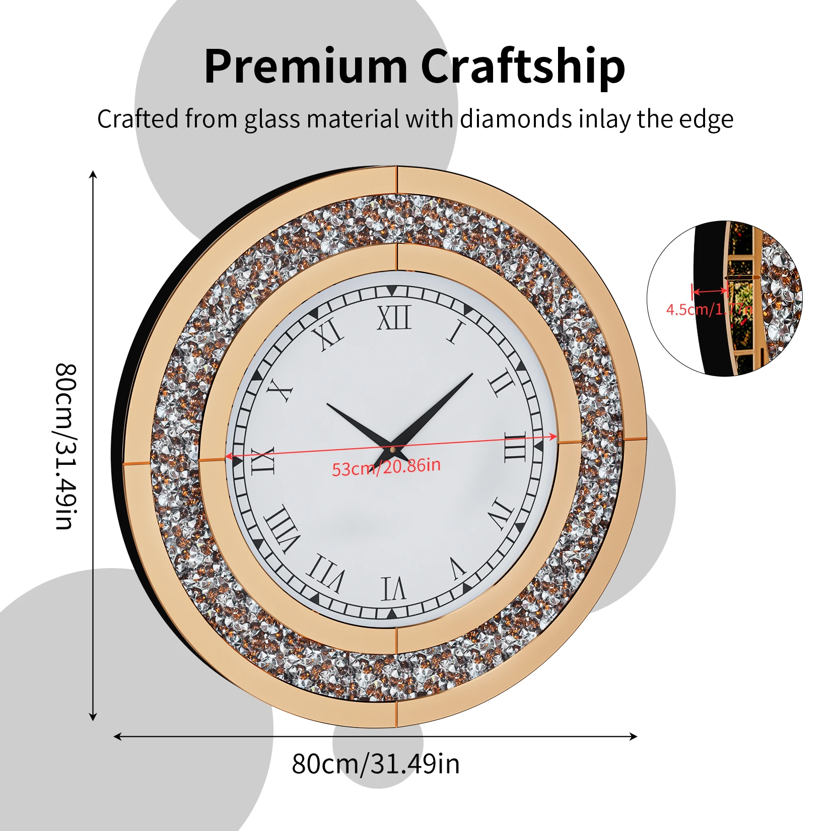 Round Mirror Clock Crystal Sparkle - Image 2