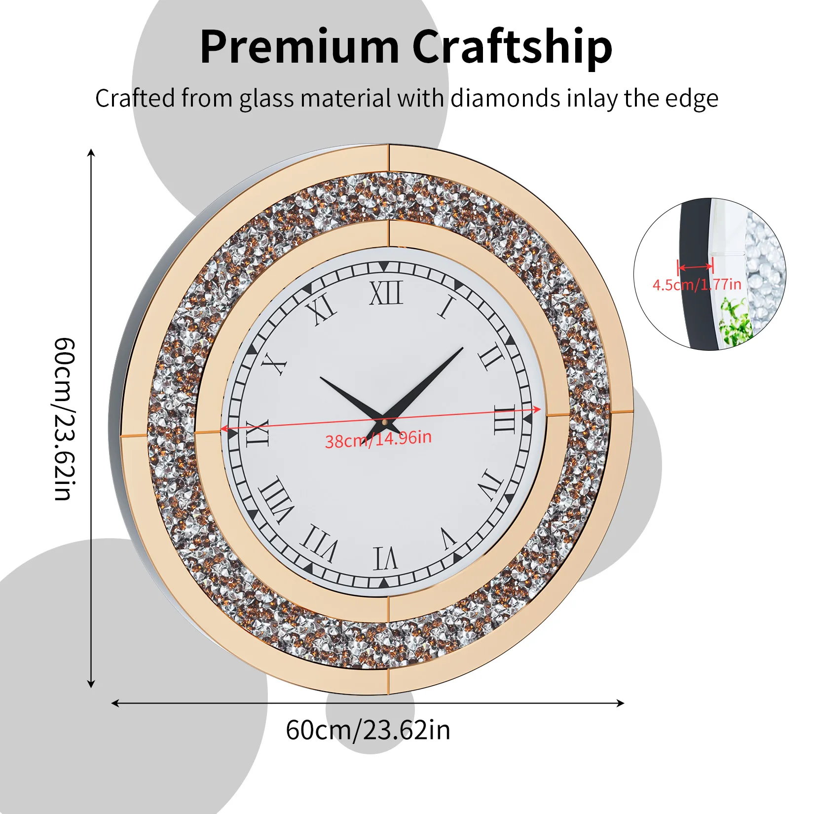 Round Mirror Clock Crystal Sparkle - Image 5