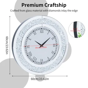 Round Mirror Clock Crystal Sparkle - Thumbnail Image 3