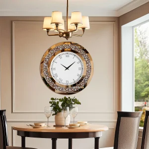 Round Mirror Clock Crystal Sparkle