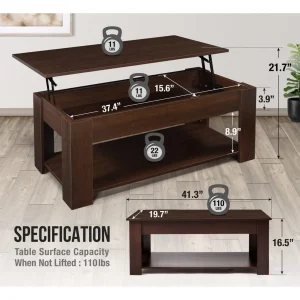 Lift Top Coffee Table with Hidden Storage - Thumbnail Image 2