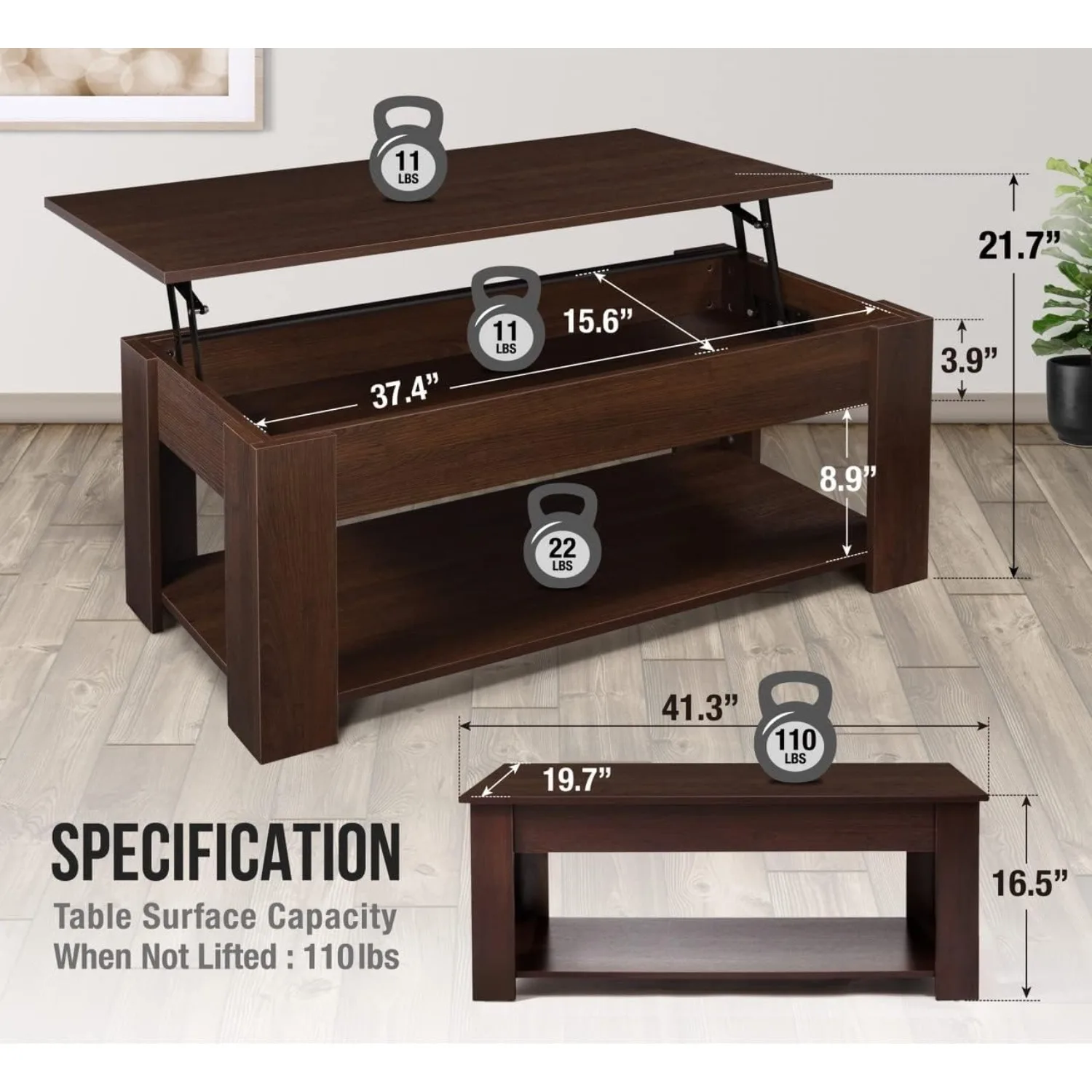 Lift Top Coffee Table with Hidden Storage - Image 2