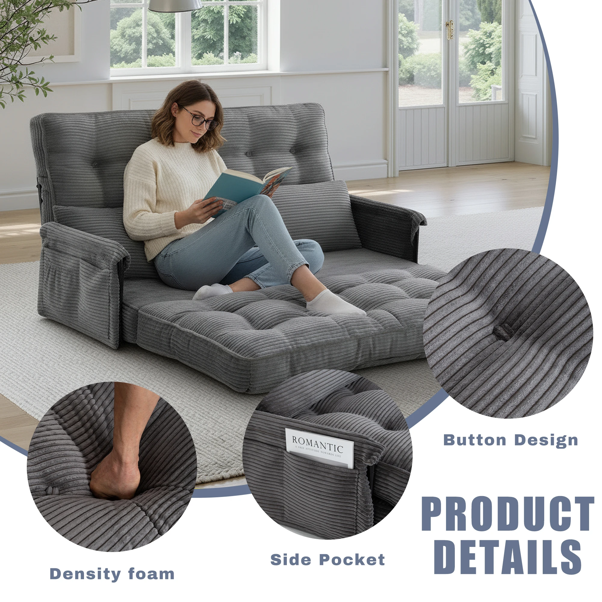 Position Adjustable Foldable Floor Sofa Bed, - Image 3