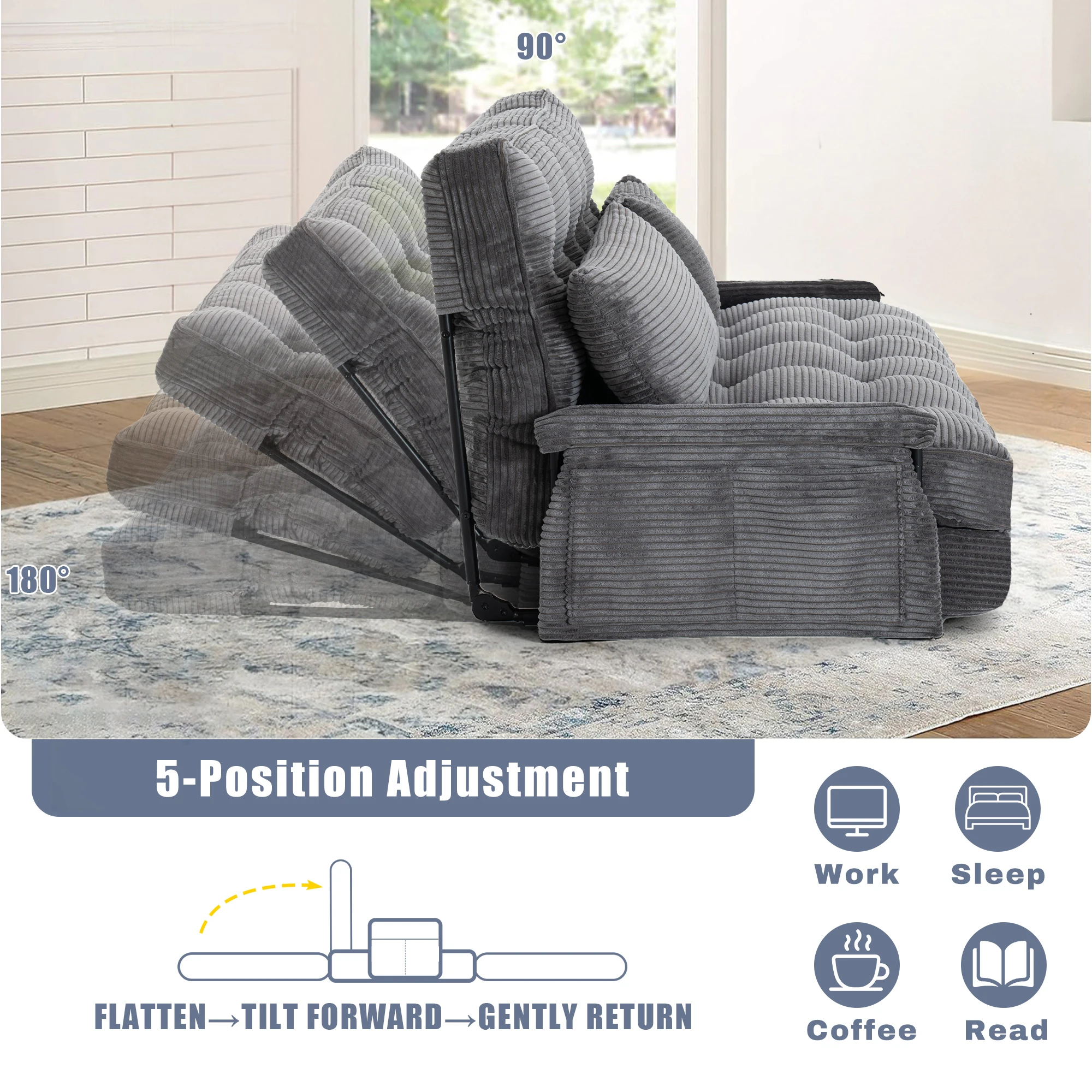 Position Adjustable Foldable Floor Sofa Bed, - Image 4