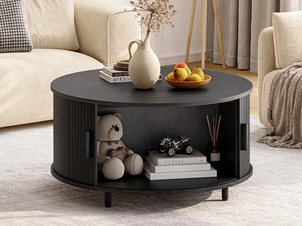 Round Coffee Table with Storage, - Image 3