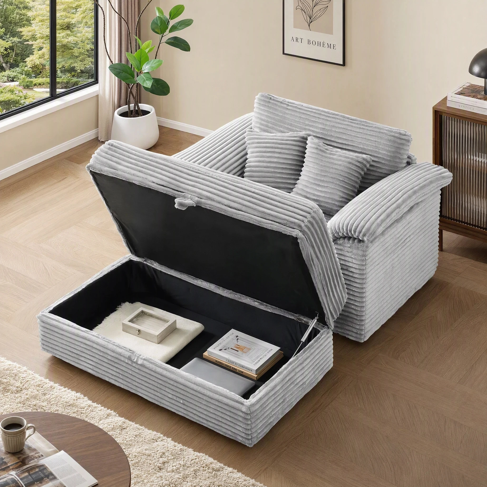 47.24-Inch Corduroy Armchair Storage Ottoman  Sofa - Image 6