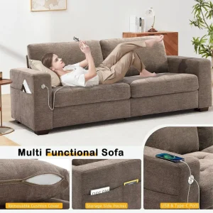 Sofa, with Medium Cushion, Removable Cover W/USB - Thumbnail Image 2