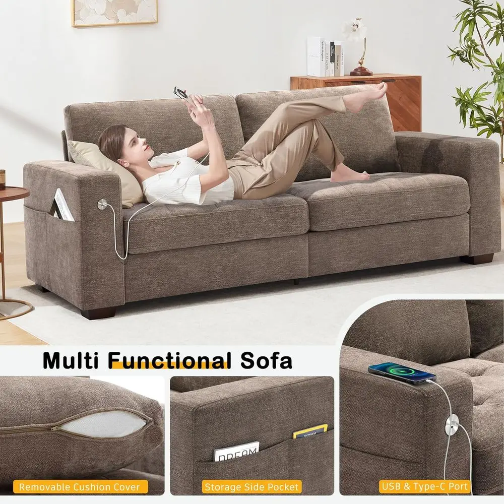 Sofa, with Medium Cushion, Removable Cover W/USB - Image 2