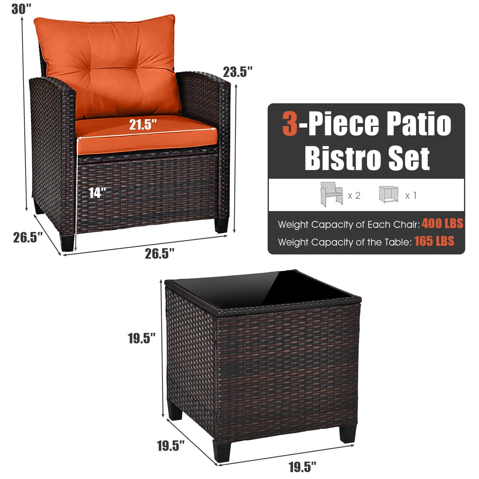 3 PCS Patio Rattan Furniture Set - Image 4