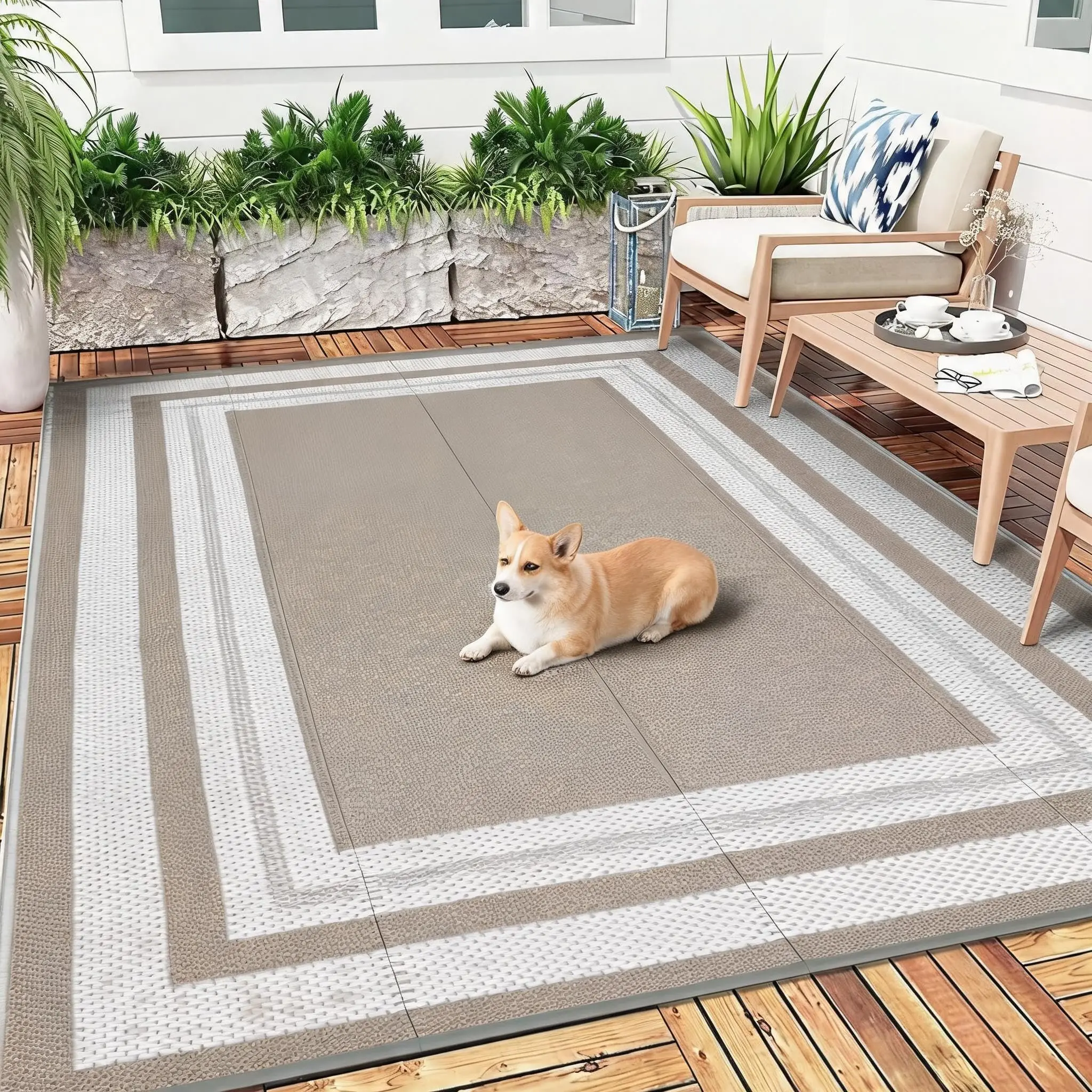 8x10ft Outdoor Rug Waterproof Reversible - Image 3