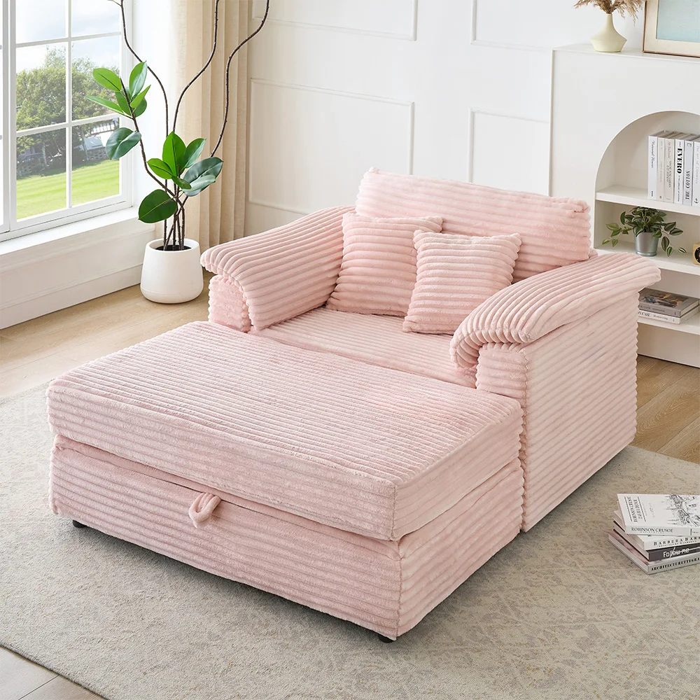 47.24-Inch Corduroy Armchair Storage Ottoman  Sofa - Image 12