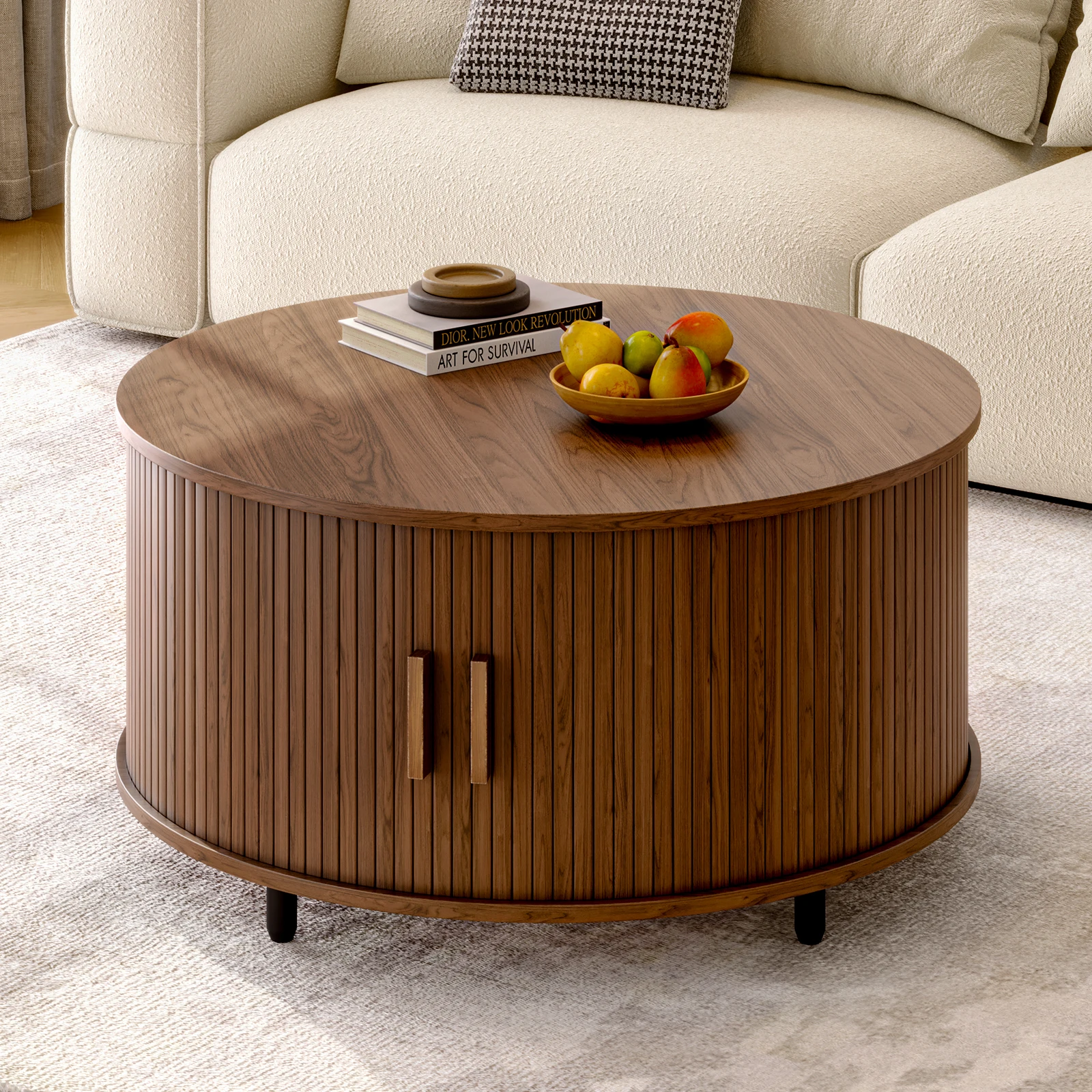 Round Coffee Table with Storage, - Image 2