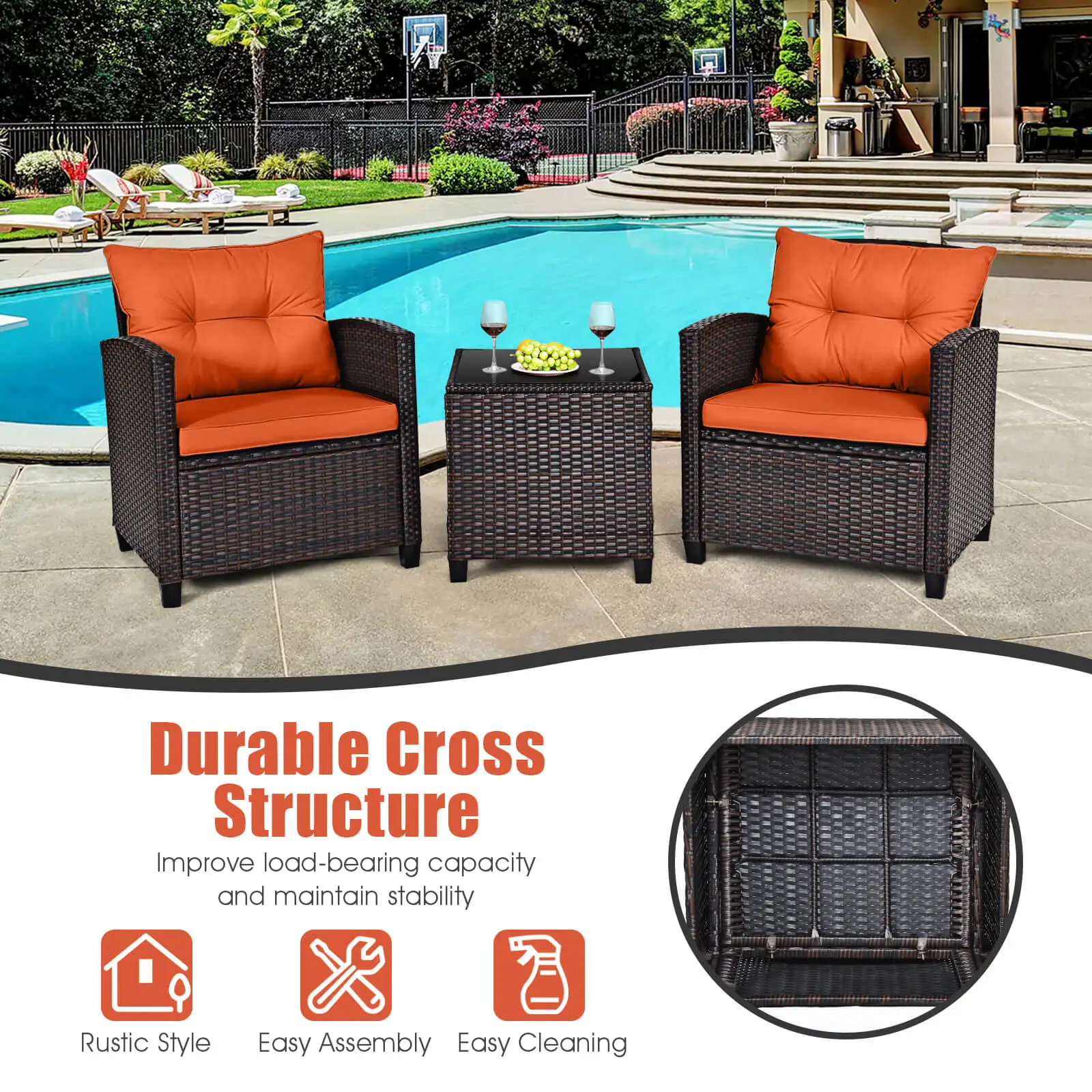 3 PCS Patio Rattan Furniture Set - Image 5