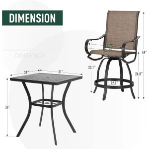 5 Piece Outdoor Patio Bar Bistro Table and Swivel Bar Stools - Thumbnail Image 4