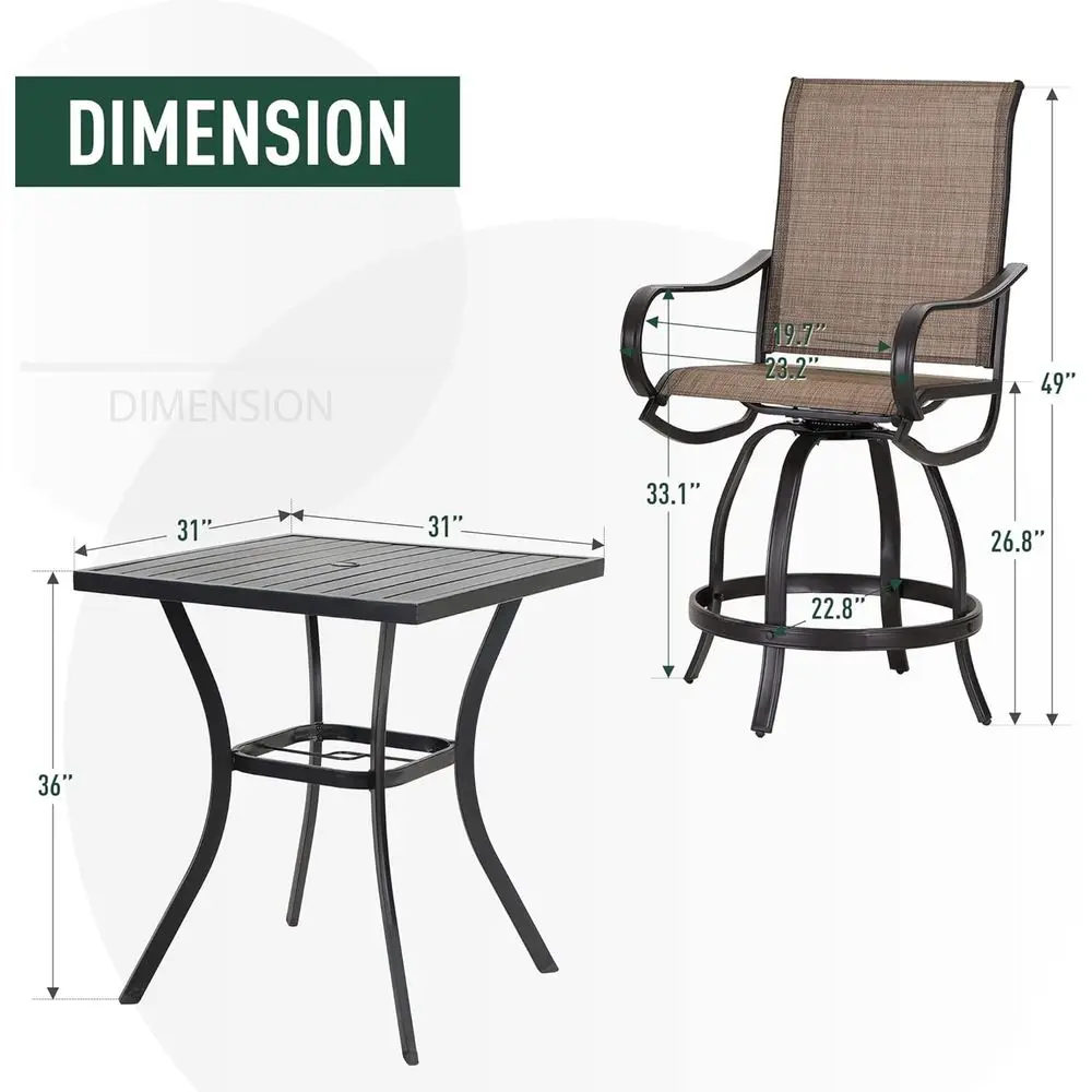 5 Piece Outdoor Patio Bar Bistro Table and Swivel Bar Stools - Image 4