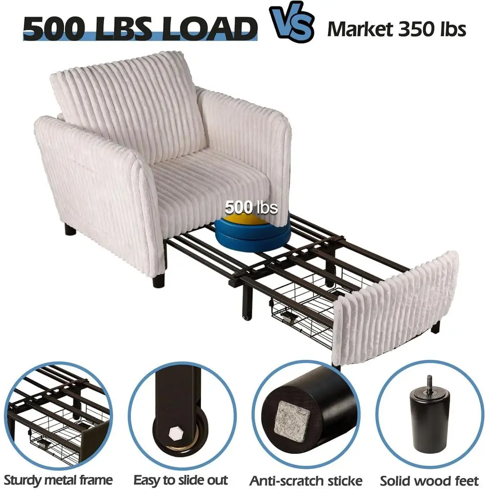 Sleeper Chair, Extra Long Convertible Chair Bed, - Image 4