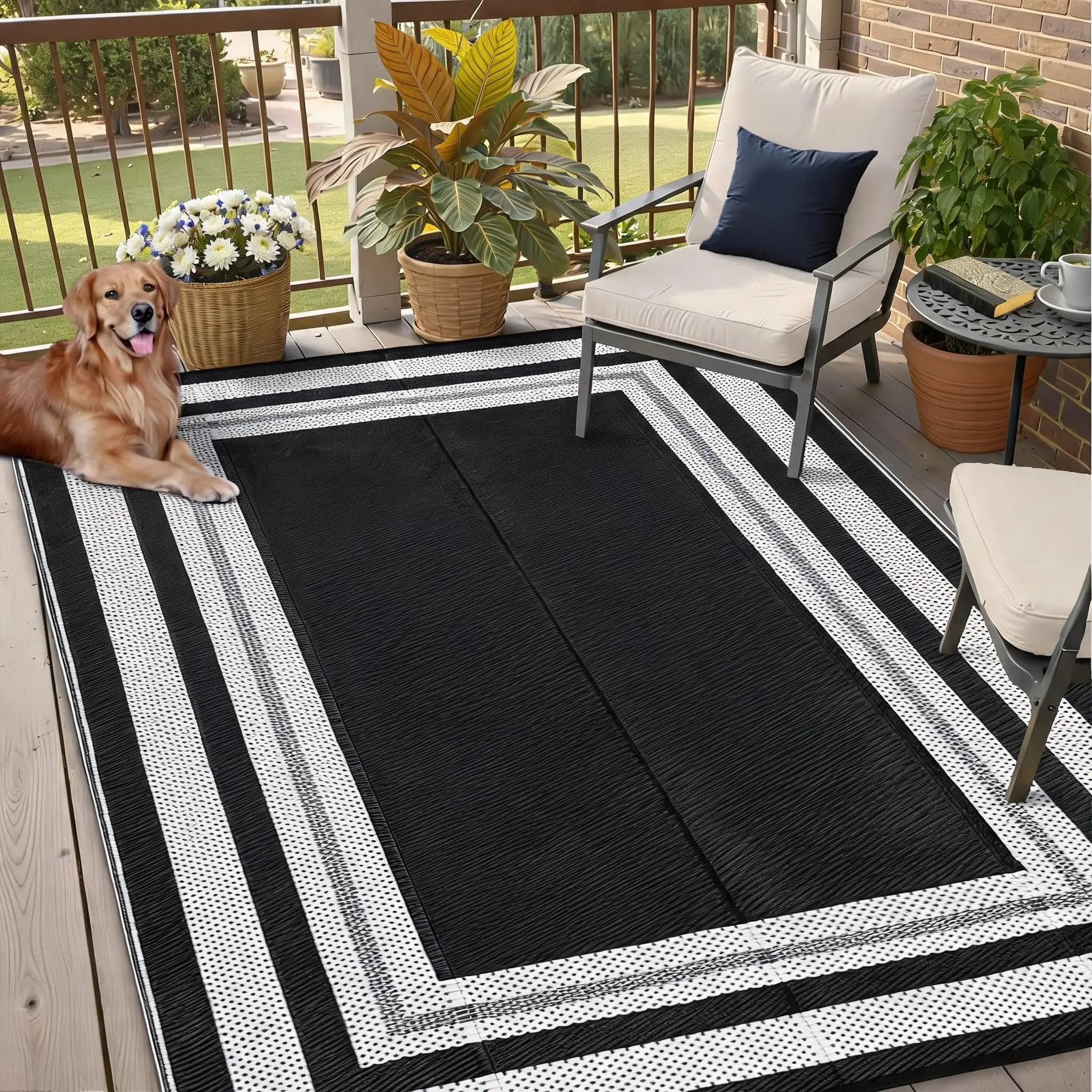 8x10ft Outdoor Rug Waterproof Reversible - Image 5