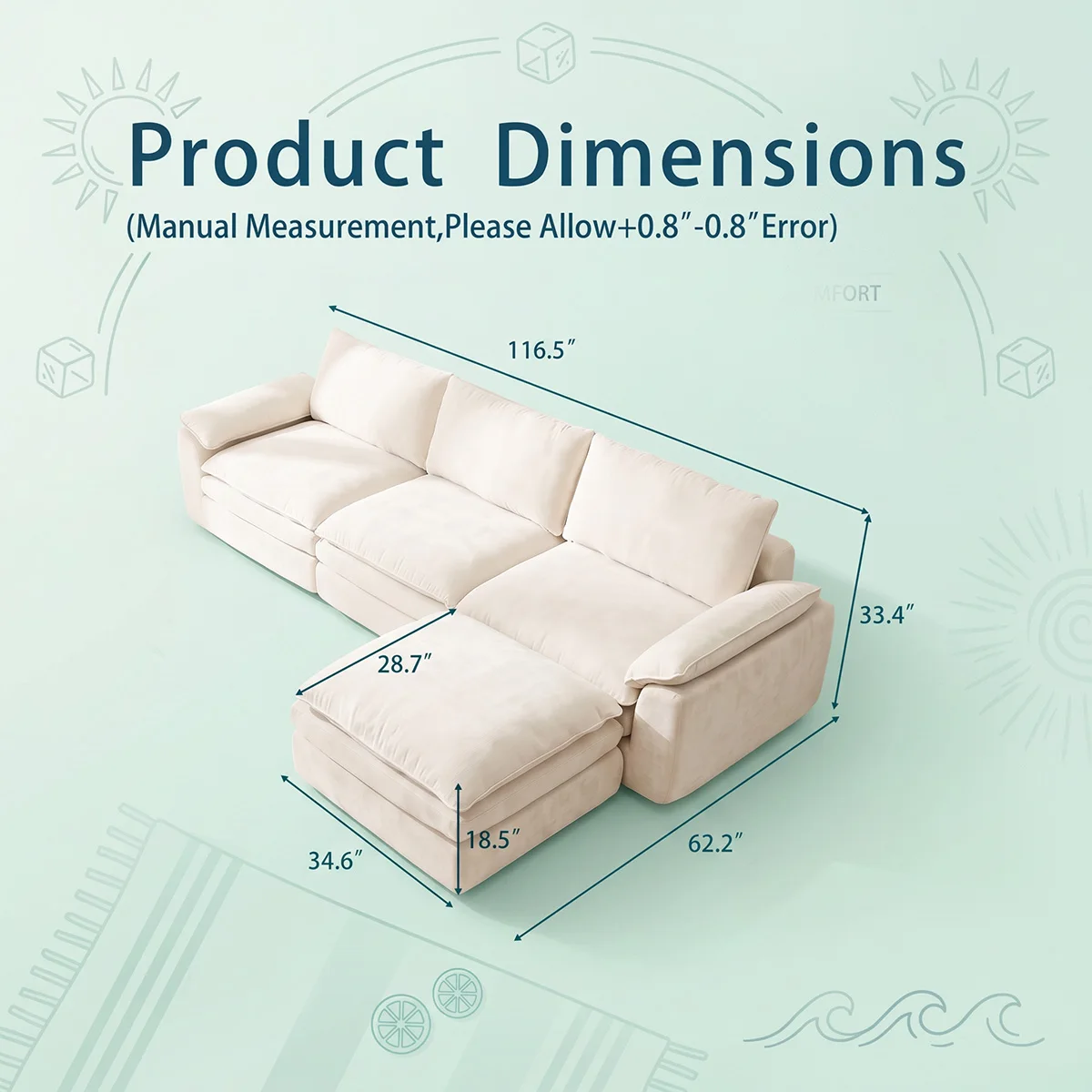Summer Fresh Cream Style Modular Block Sofa, - Image 1