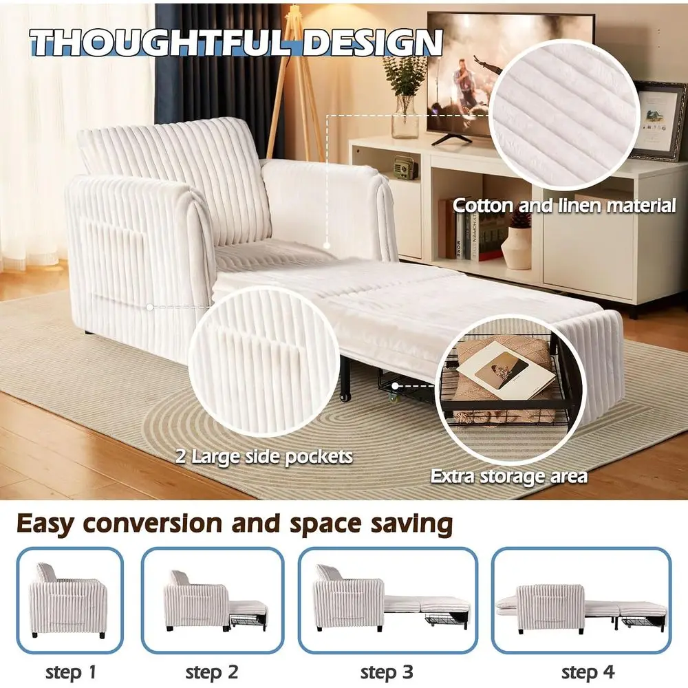 Sleeper Chair, Extra Long Convertible Chair Bed, - Image 2