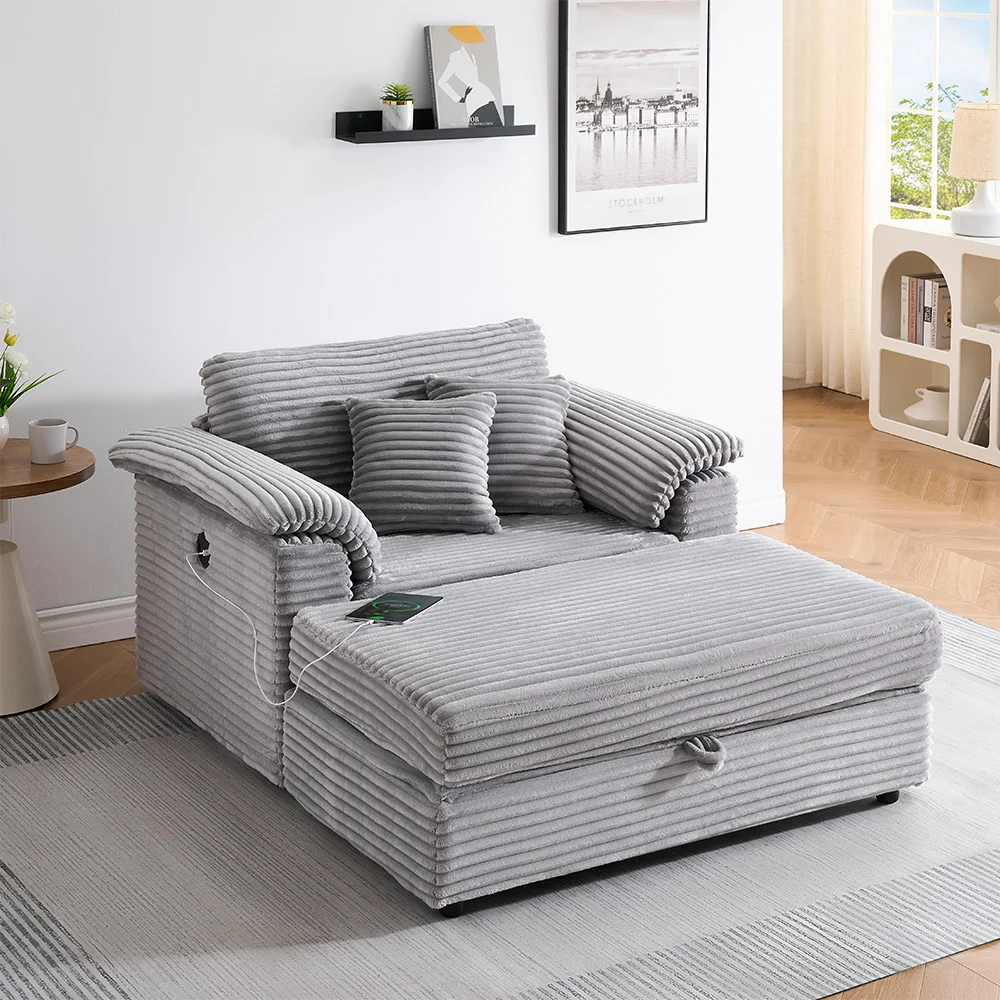 47.24-Inch Corduroy Armchair Storage Ottoman  Sofa - Image 1