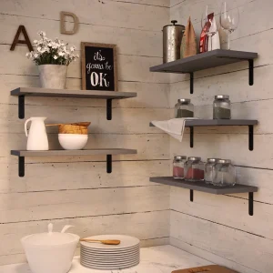 Set of 5 Rustic Floating Wall Shelves, - Thumbnail Image 3