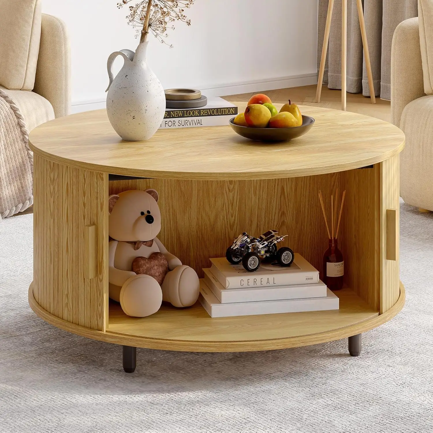 Round Coffee Table with Storage, - Image 5