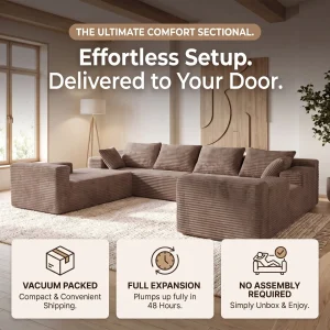 139 Inch U-Shaped Extra Large Corduroy Sectional Sofa - Thumbnail Image 4