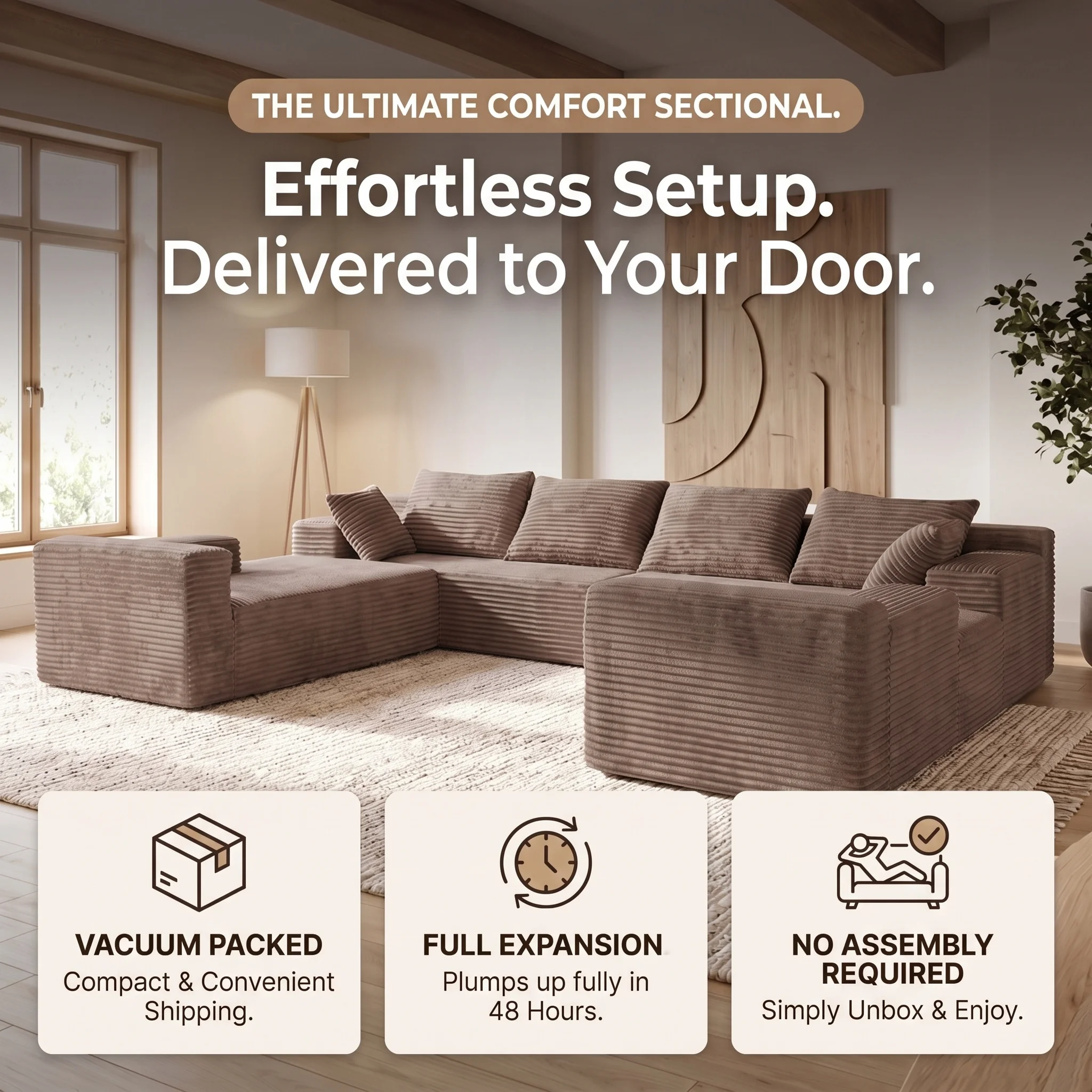 139 Inch U-Shaped Extra Large Corduroy Sectional Sofa - Image 4