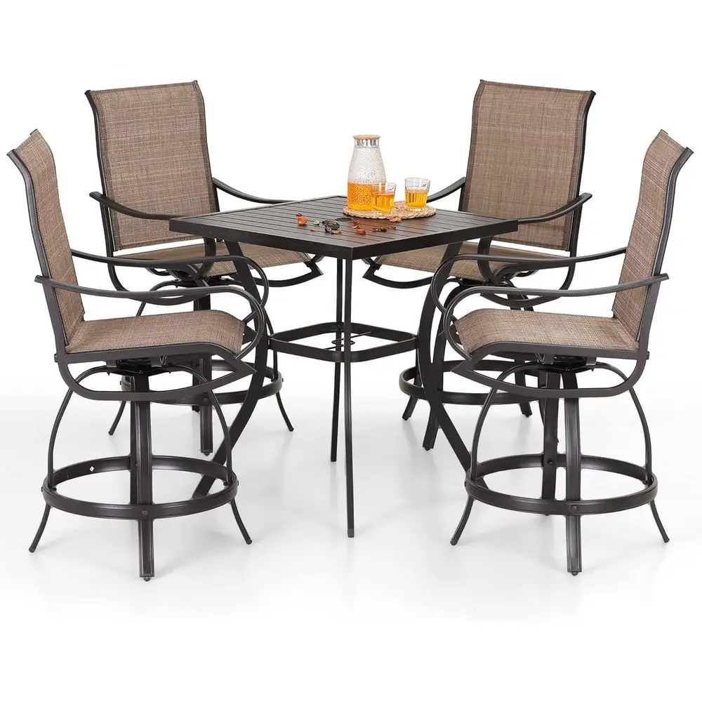 5 Piece Outdoor Patio Bar Bistro Table and Swivel Bar Stools - Image 1