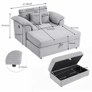 47.24-Inch Corduroy Armchair Storage Ottoman  Sofa - Thumbnail Image 2