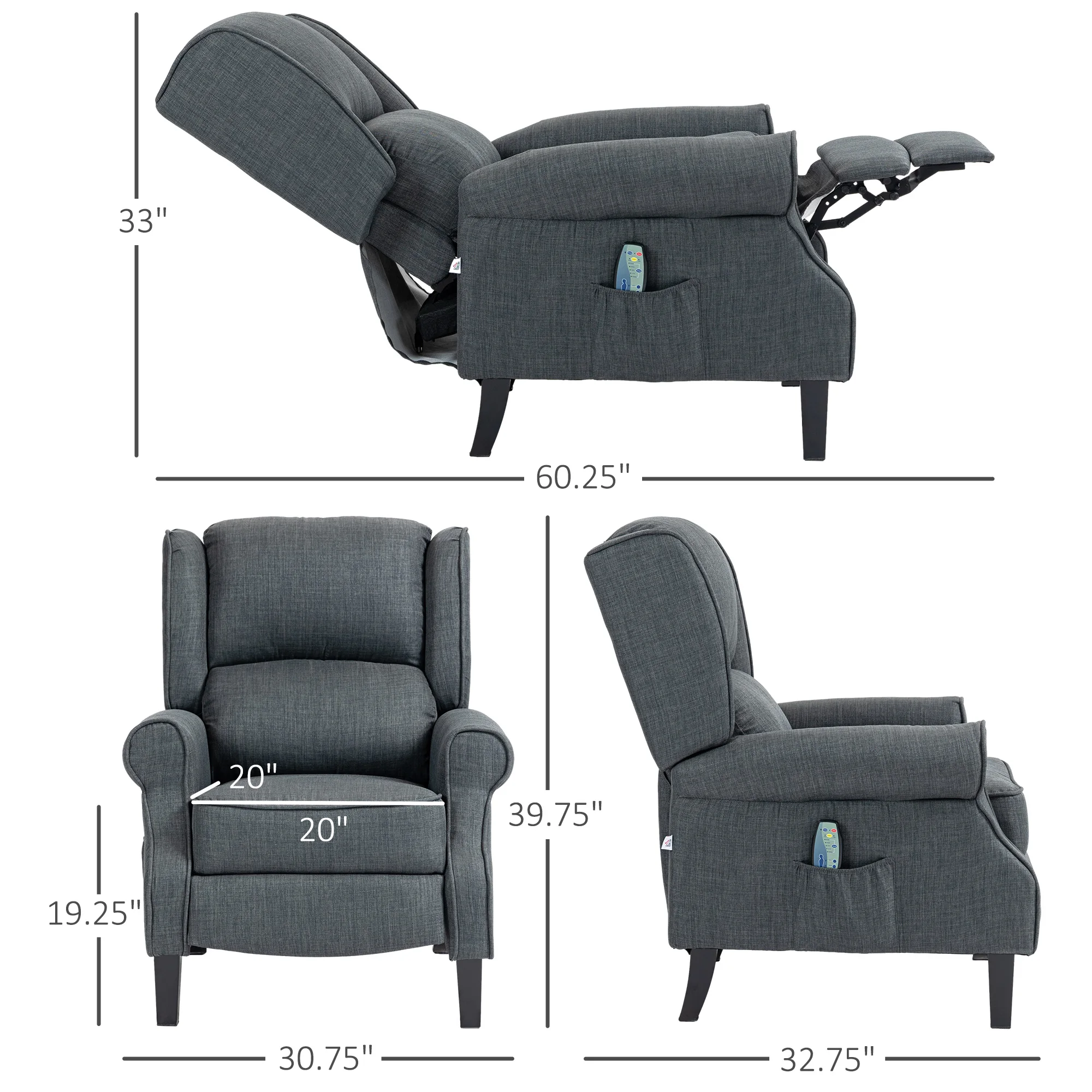 Relaxing Fabric Heated Massage Chair Vibrating Recliner Sofa With Remote Control - Image 2