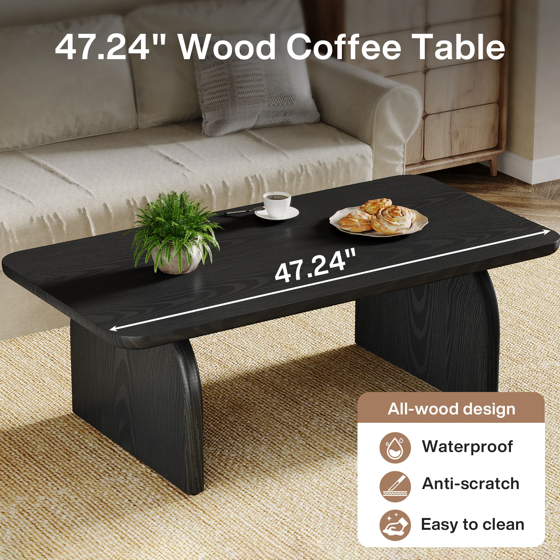 Tribesigns Farmhouse Rectangular Coffee Table, - Image 5