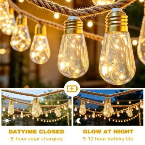 1pack solar retro hemp rope string light, 38.1/18.1FT - Thumbnail Image 5