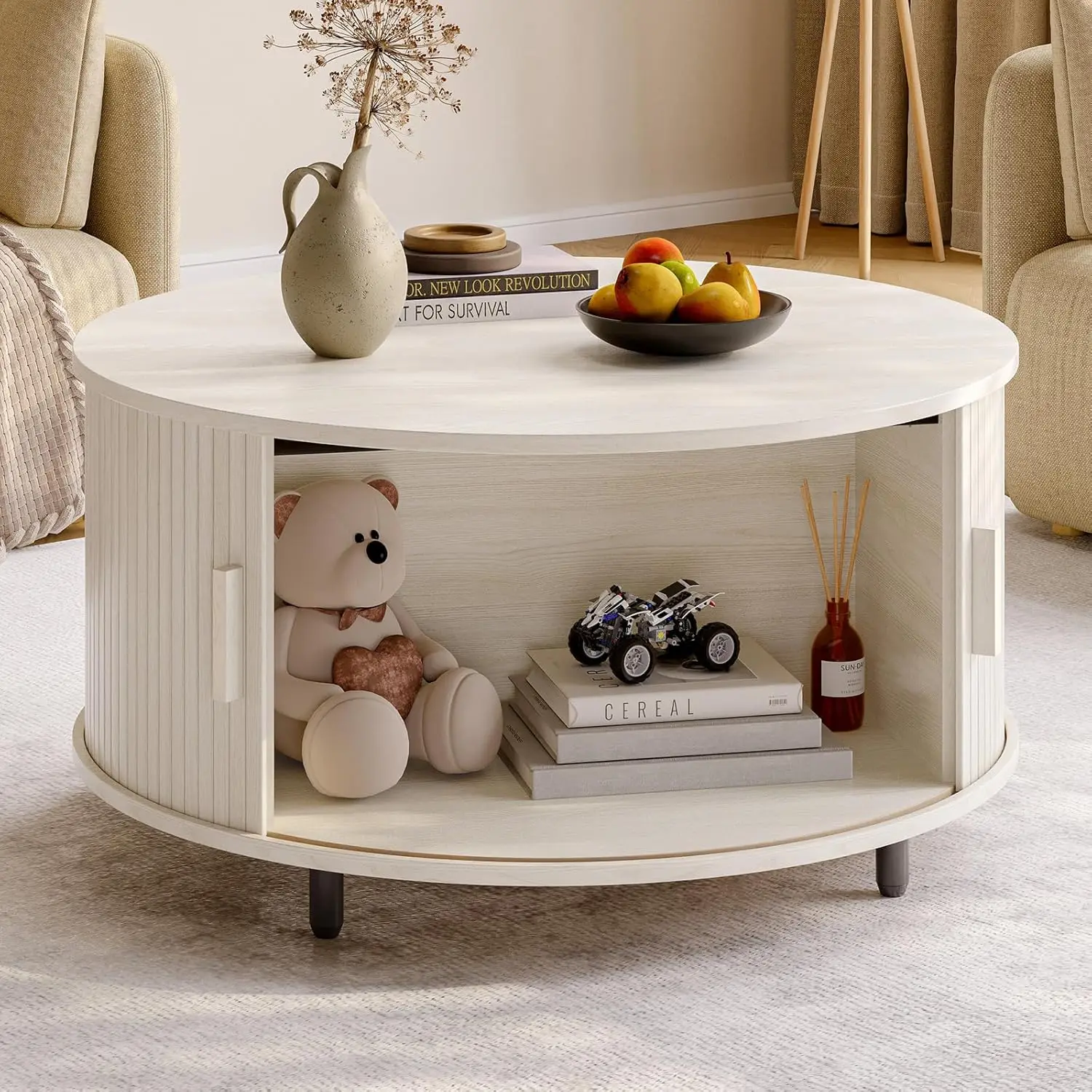 Round Coffee Table with Storage, - Image 4