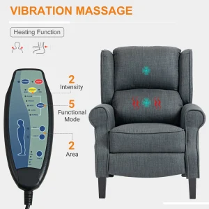 Relaxing Fabric Heated Massage Chair Vibrating Recliner Sofa With Remote Control - Thumbnail Image 3