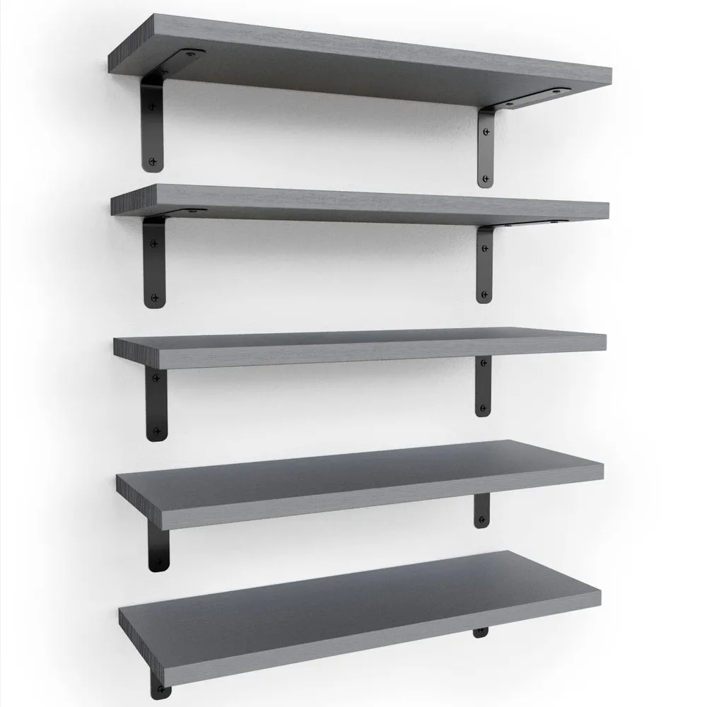 Set of 5 Rustic Floating Wall Shelves, - Image 1