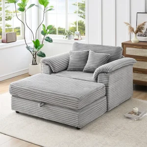 47.24-Inch Corduroy Armchair Storage Ottoman  Sofa - Thumbnail Image 10