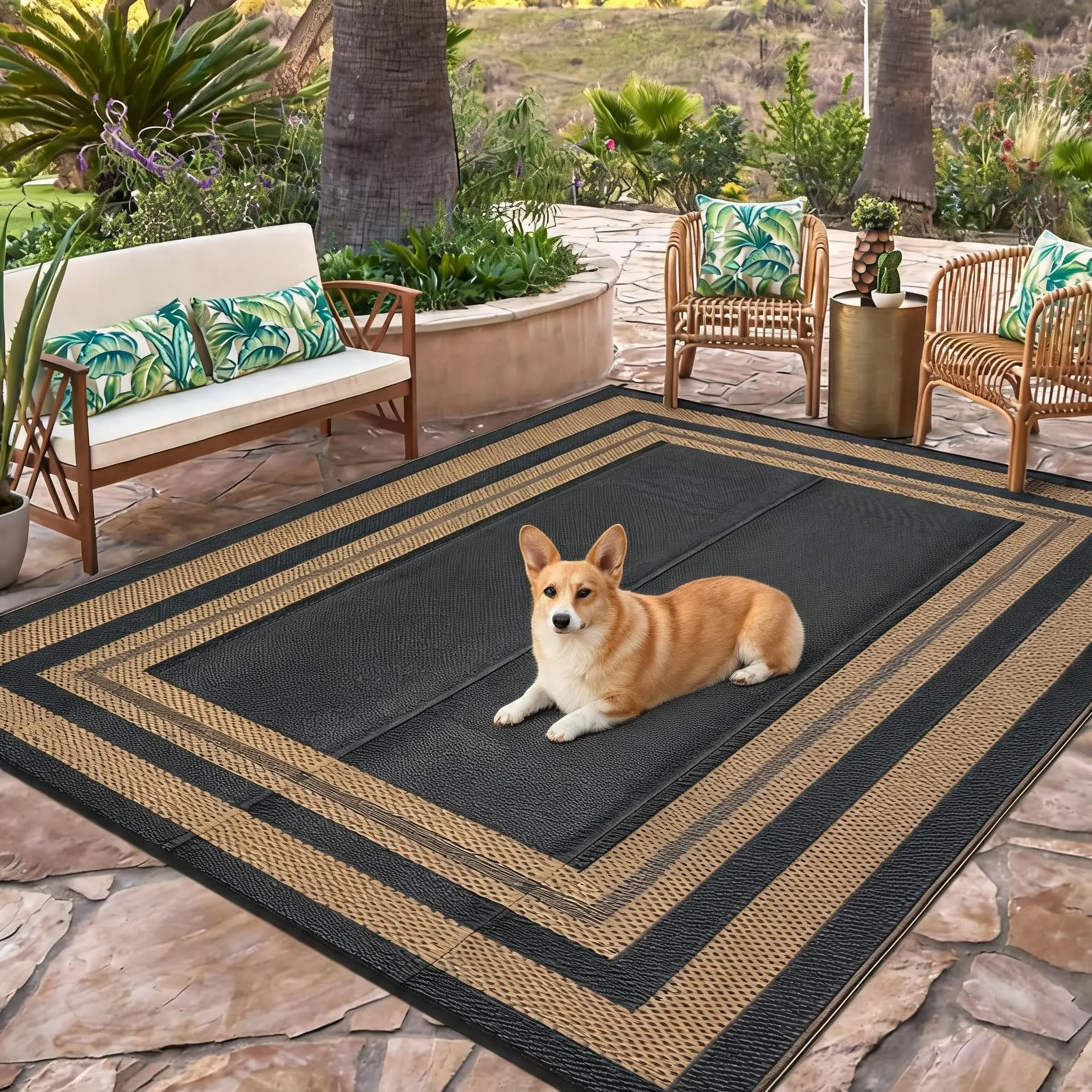 8x10ft Outdoor Rug Waterproof Reversible - Image 1
