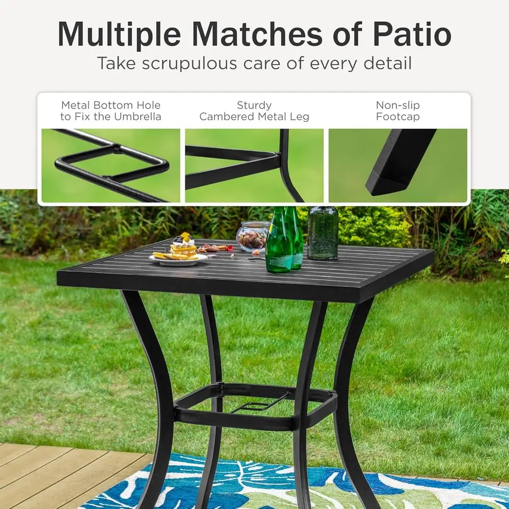 5 Piece Outdoor Patio Bar Bistro Table and Swivel Bar Stools - Image 3