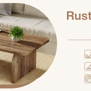 Tribesigns Farmhouse Rectangular Coffee Table, - Thumbnail Image 3