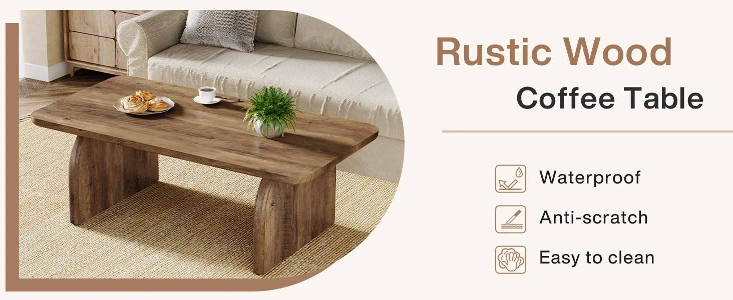 Tribesigns Farmhouse Rectangular Coffee Table, - Image 3