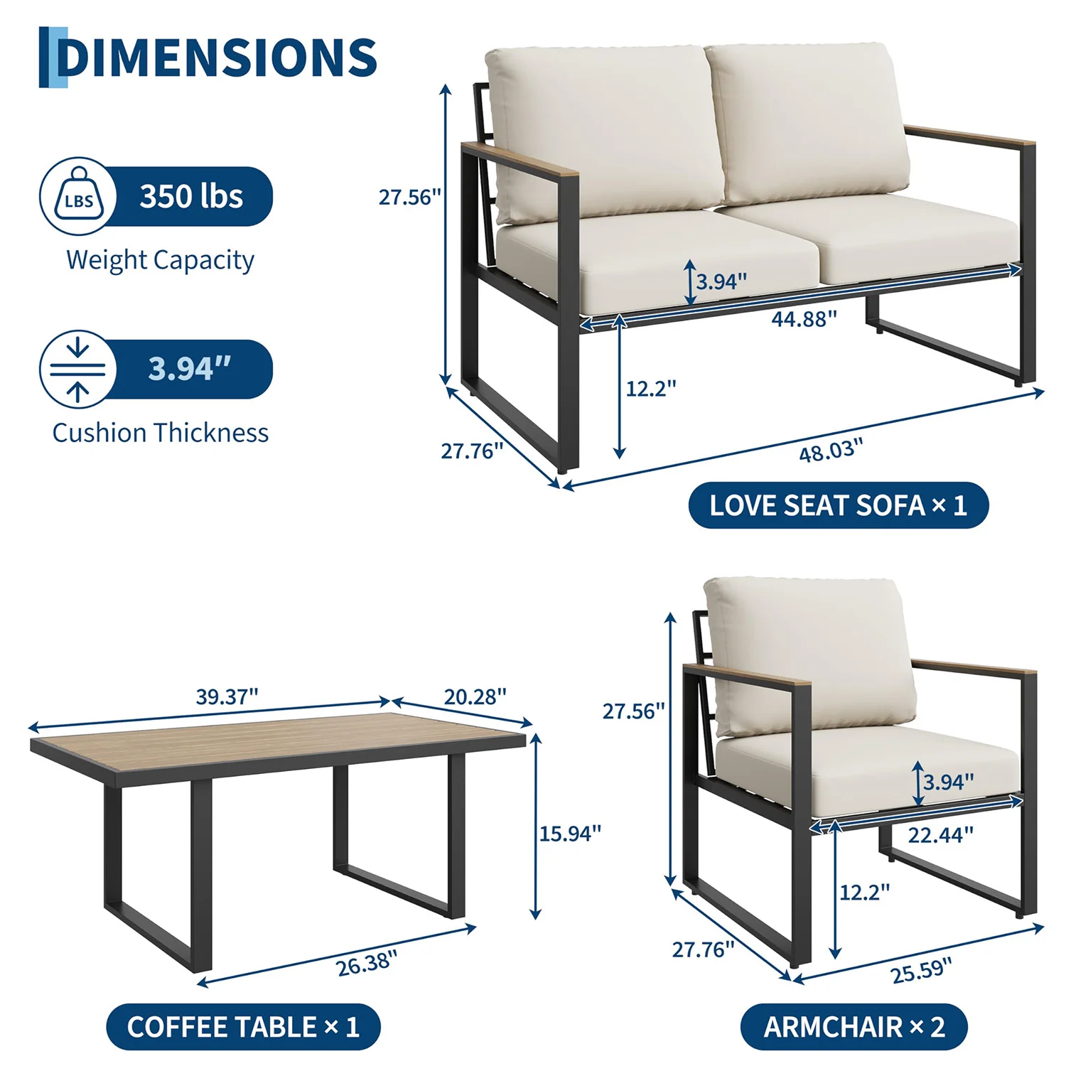 Modern 4-Piece Patio Furniture Set - Image 2